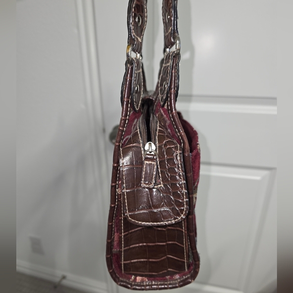 Burgundy Floral Tapestry Purse With Brown Faux Leather - Picture 4 of 11